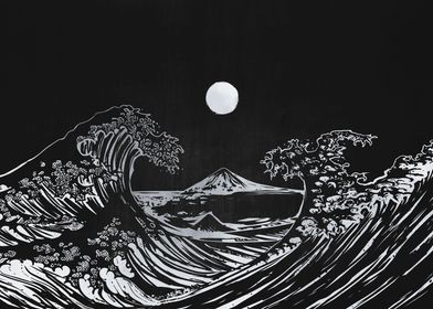 Hokusai wave black and whi