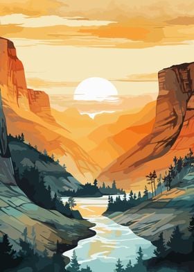 Calm Canyon River Sunset