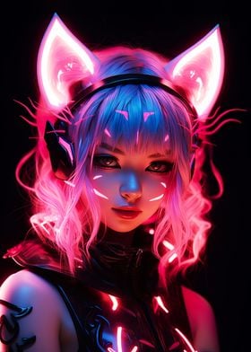 Cat Girl Pink Neon Anime