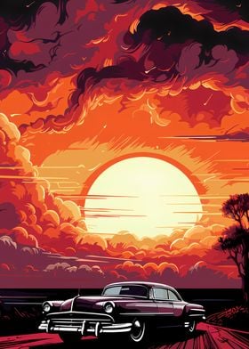 Vintage Cadillac at Sunset