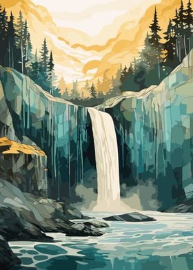 Forest Waterfall Sunset