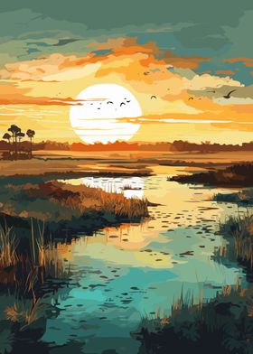 Peaceful Marshland Sunset