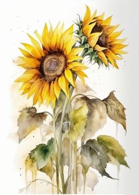 Watercolored Sunflowers