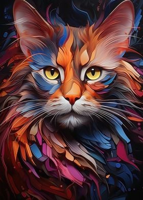 Abstract cat vivid colors