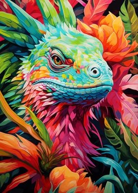 iguana painting colorful