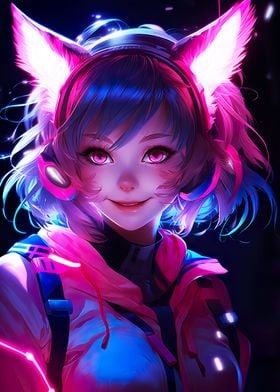 Cat Girl Pink Neon Anime