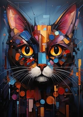 Abstract cat vivid colors