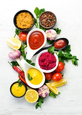 Set of sauces and spices