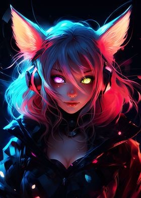 Catgirl blue pink neon eye