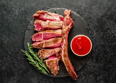 steak tomahawk with sauce