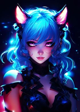 Catgirl Blue Neon Anime V2