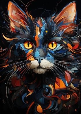 Abstract cat vivid colors