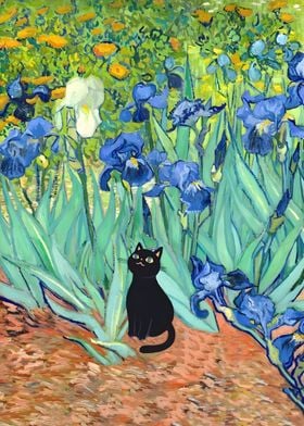 Van Gogh Irises Cat