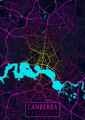 Canberra City Map Neon