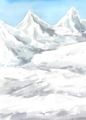 Snow Mountain Watercolor