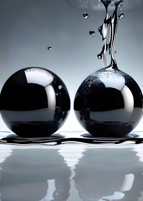 Two black balls, splash