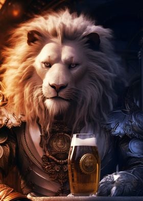 Funny Lion Drinking