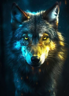 black wolf in neon light