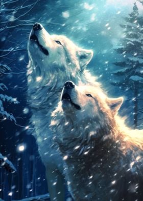 two wolves howling 