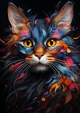 Abstract cat vivid colors