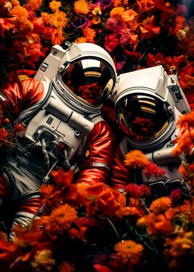 Astronaut in flower field