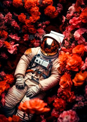 Astronaut in flower field