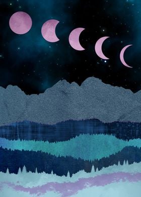 Pink Moon Phases Landscape