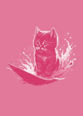 Pink Surfing Cat