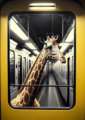 giraffe in train poster