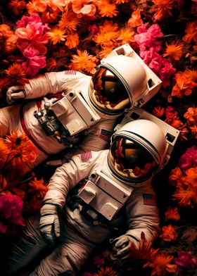 Astronaut in flower field