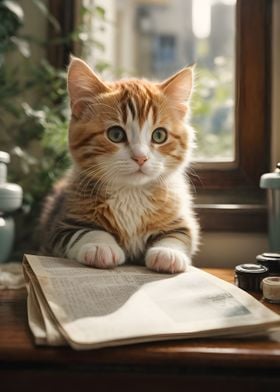 Cat Reading Newspaper