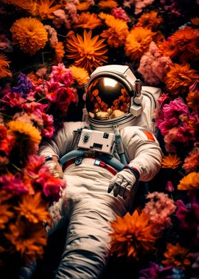 Astronaut in flower field