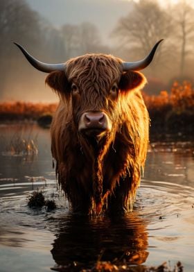 Highland Cow in The Water