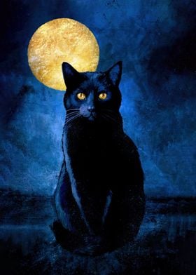 BLACK CAT MONET AND MOON  