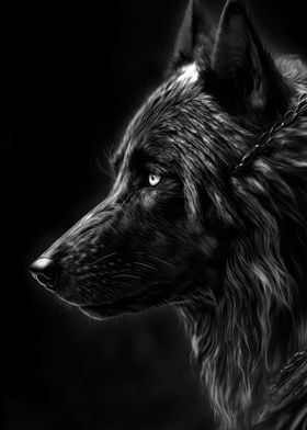 black wolf face art