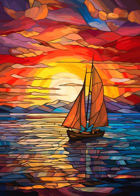 Stained Glass Sailboat Art