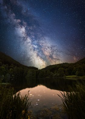 Milky way over a calm lake