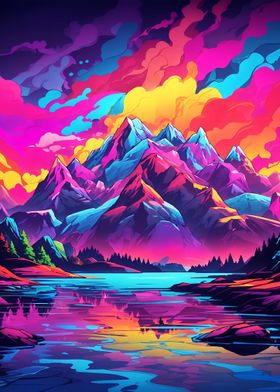 Mountain Landscape Neon