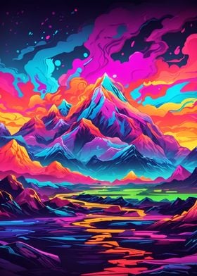 Mountain Landscape Neon