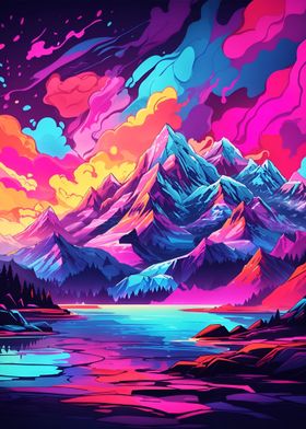 Mountain Landscape Neon