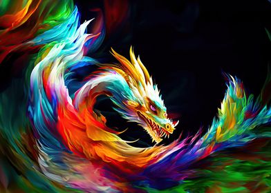 Dragon colorful ink feathe