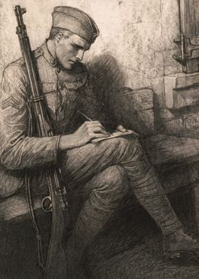 Soldier writing letter