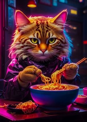 Cat Eating ramen