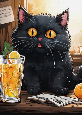 Shocked Black Cat Drinking