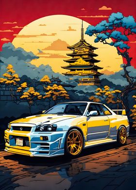 cars and japanese temple