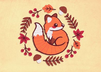 Fox embroidery patch