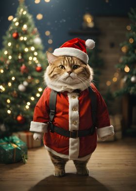 Christmas Santa Fat Cat