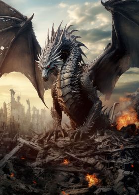 Dragon in Destroyed City