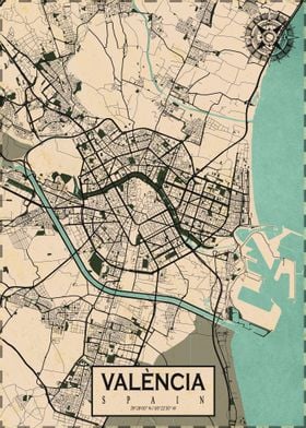 Valencia City Map Vintage