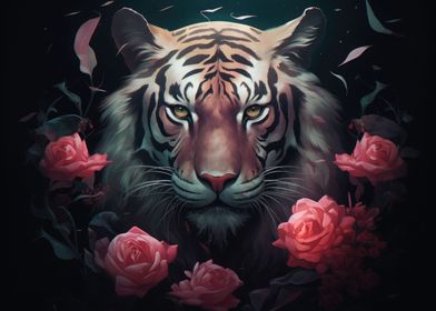 Tiger and roses 